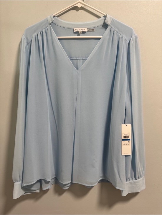 Calvin Klein Tops - Calvin Klein Pale Blue V-Neck Long Sleeve Blouse